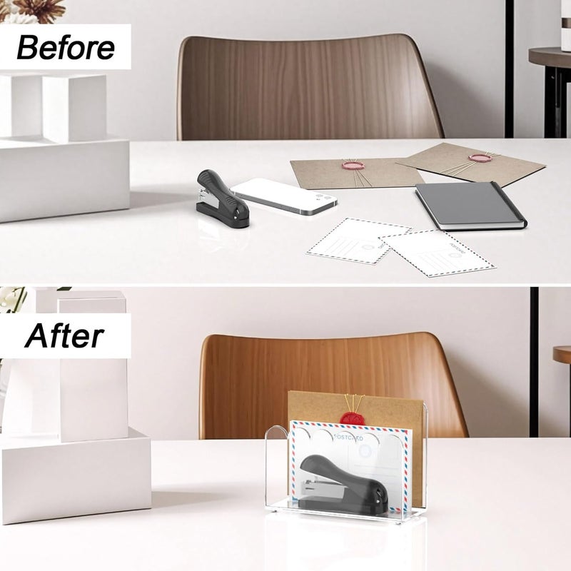 YAGELI 1-Slot Acrylic Mail Organizer for Desktop – Scalloped Clear Document Sorter, Vertical File Holder for Office/Home, Space-Saving Desk Organizer for Letters,Envelope,Bills,Stationery - Image 5